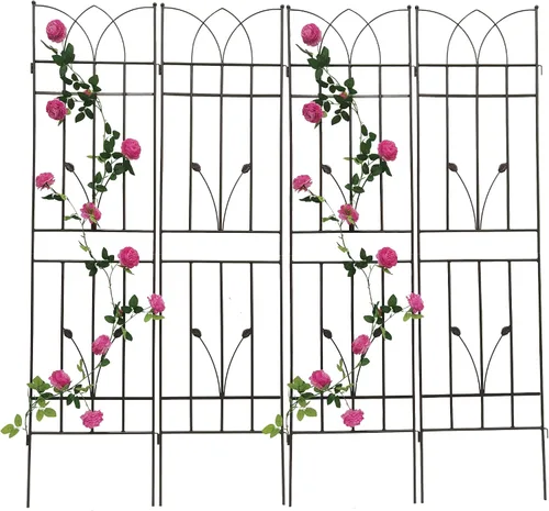 Vista 39 de Paquete de 2 enrejados de jardín de metal para plantas trepadoras, 71 pulgadas de alto, color blanco crema, valla de jardín, enrejado a prueba