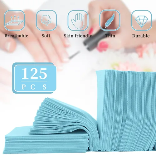 Vista 7 de 125 toallas desechables de papel para uñas acrílicas, 3 capas, plegable, para mesa de uñas, impermeable, hoja de práctica de arte de uñas, Azul