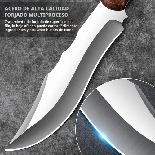 Vista 3 de Cuchillo de carnicero resistente con funda, cuchillos de chef, cortador de verduras, machete para cocina, al aire libre, campamento, barbacoa (7.5)