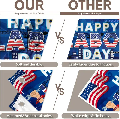 Vista 5 de Fondo de fotografía de 72 x 43 pulgadas con texto en inglés «Happy Labor Day Photografy», banderas americanas, estrellas, rayas, fondo, trabajador