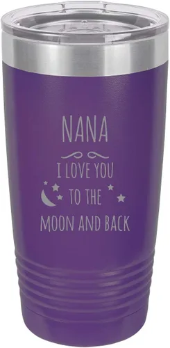 Vista 3 de Nana - I love you to the Moon and Back - Vaso aislado de acero inoxidable con grabado, taza de viaje para café, de 20 onzas, color negro