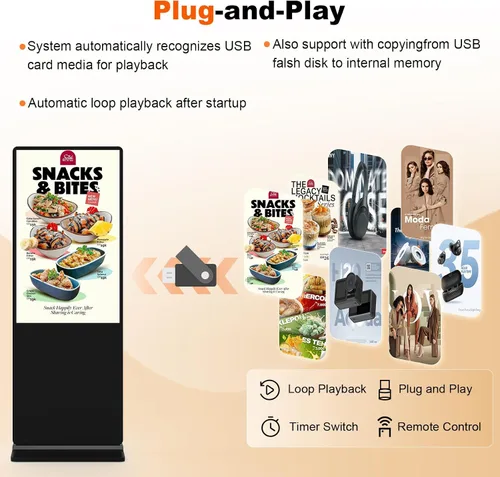Vista 4 de Pantalla LCD IPS de 32 pulgadas para señalización digital interior, quioscos digitales de pie interactivos con WiFi, entrada HDMI/USB, reproductor
