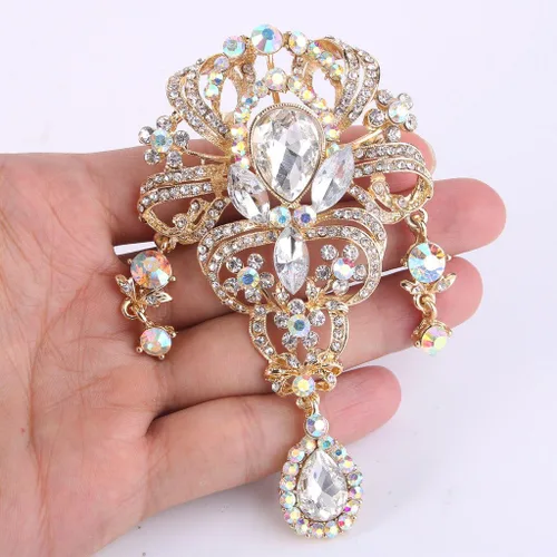 Vista 2 de EVER FAITH Broche de cristal austriaco de 3.8 pulgadas estilo vintage con forma de lágrima