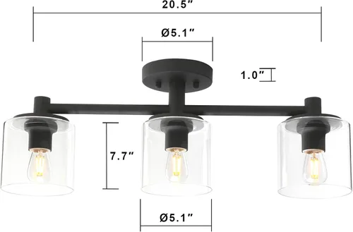 Vista 4 de Pathson Lámpara de techo semiempotrada de 3 luces, lámpara colgante industrial con pantalla de cristal, lámpara de techo para pasillo, loft, cocina