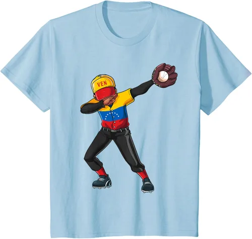 Vista 13 de Baseball Dabbing Venezuela Player Catcher Pitcher Hombres Niños Camiseta, Negro