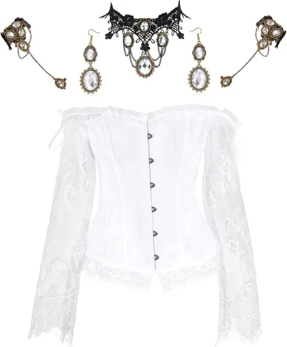 Vista 10 de Haysandy Conjunto de corsé gótico con mangas de encaje y pulsera Negro