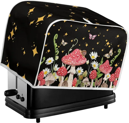 Vista 5 de Veniyate 2 Slice Toaster Cover Kitchen Mushroom Print Small Appliance Cover Bread Maker Dust and Fingerprint Protection, Lightweight and Durable