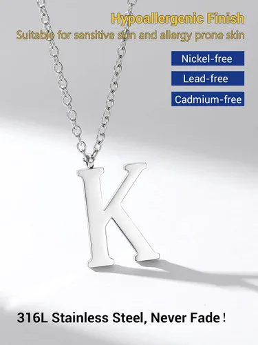 Vista 6 de PROSTEEL Collares con inicial para mujer, chapado en oronegro, acero inoxidable 316 A-Z, joyería con nombre, ajustable de 20 a 22 pulgadas, viene