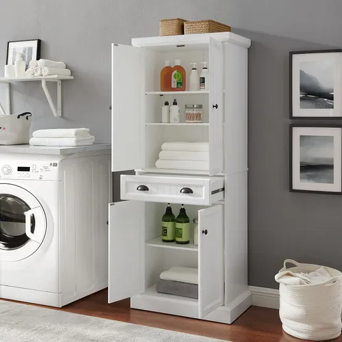 Vista 11 de Crosley Furniture Shoreline Coastal - Armario de almacenamiento para despensa con estantes, cocina, comedor o lavandería, color blanco