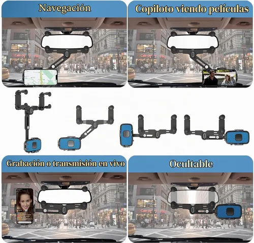 Vista 5 de Soporte de teléfono para automóvil, soporte de teléfono para espejo retrovisor, giratorio y retráctil, soporte de teléfono para espejo retrovisor