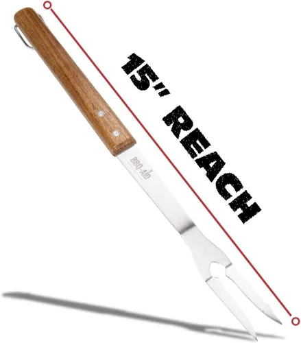Vista 8 de Juego de 3 accesorios para barbacoa – Pinzas para barbacoa – Juego de espátula y tenedor – Herramientas resistentes de acero inoxidable