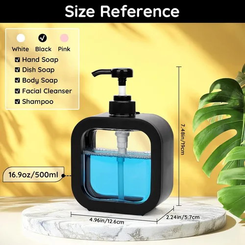 Vista 4 de Segbeauty Dispensador de jabón de manos de 16.9 onzas, dispensador de jabón líquido a prueba de fugas de 16.9 fl oz para baño, dispensadores de Negro