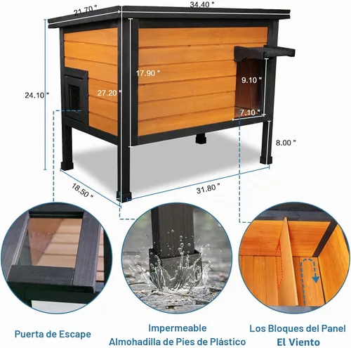 Vista 7 de FunXplore Casa para Gatos Exterior Aislada Refugio para Gatos Ferales Resistente a la Intemperie para Invierno con Puerta de Escape de Espuma