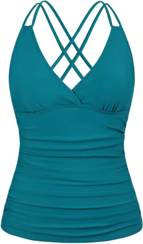 Vista 2 de Hilor Traje de baño tankini con aros para mujer, con control de abdomen, cuello en V, espalda cruzada