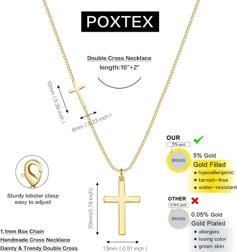 Vista 52 de Collar de cruz para mujeres y niñas, delicado chapado en oro de 14 quilates, gargantilla con dije de cruz que no se deslustra, impermeable, moderno