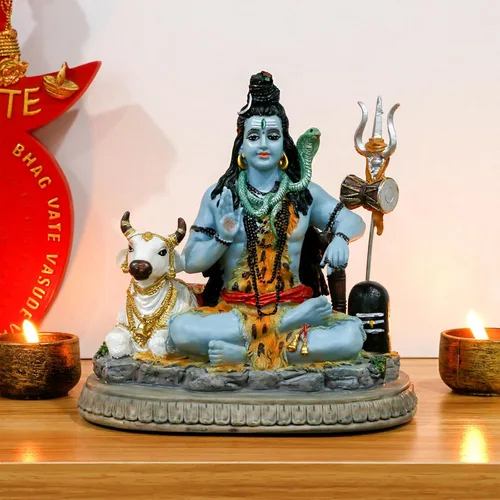 Vista 3 de alikiki Estatua de Dios indio Señor Shiva – Regalos para indio hindú de 6.7 pulgadas de alto, ídolo Shiva con vaca, regalos de regreso indio