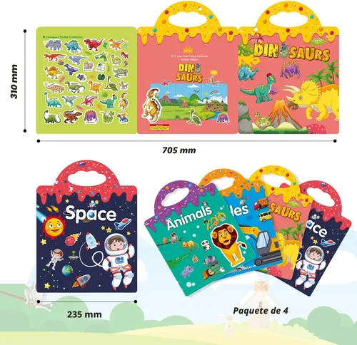 Vista 4 de Juego de 4 libros de calcomanías reutilizables para niños pequeños de 2 a 4 años, calcomanías de juguete reutilizables para niños pequeños de 1 a 3