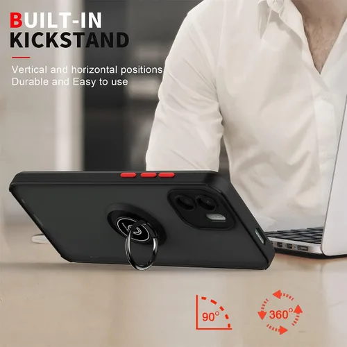 Vista 5 de QUIETIP Funda compatible con Xiaomi Redmi A1 / Redmi A2 4G con protector de pantalla, TPU + policarbonato duro a prueba de golpes, anillo magnético