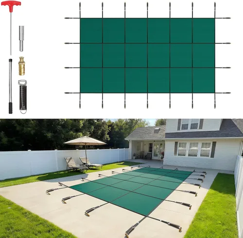 Vista 12 de VEVOR Cubierta rectangular para piscina de 12 x 20 pies, toldo de invierno de PVC color carbón, impermeable y repelente de suciedad