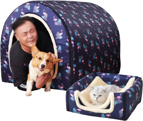Vista 36 de Cama para gato o cama para perro, 2 formas de uso, casa de mascotas para interior con alfombra esponjosa, cubierta extraíble y lavable, fondo Grúas