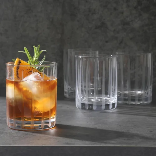 Vista 3 de Babish 4 vasos de 14 onzas DOF Old Fashioned para beber y whisky, cristal transparente grabado a mano