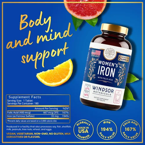Vista 6 de WINDSOR BOTANICALS Suplemento de hierro y paquete de alivio de PMS para mujeres