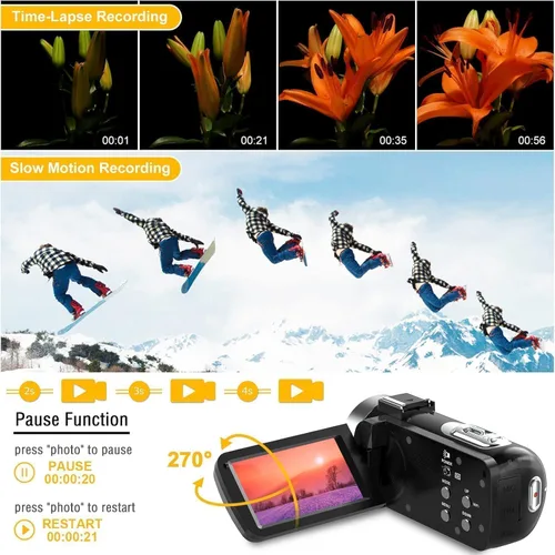Vista 6 de Cámara de video 4K de visión nocturna videocámara digital, cámara de vlogging de 48MP para YouTube, grabadora de cámara digital con zoom 18X