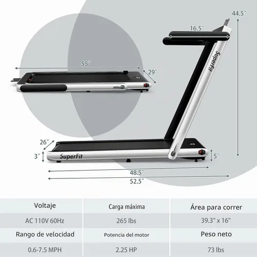 Vista 8 de Goplus 2 in 1 Folding Treadmill, 2.25HP Superfit Under Desk Electric Treadmill, Installation-Free with Remote Control, APP Control and LED Display