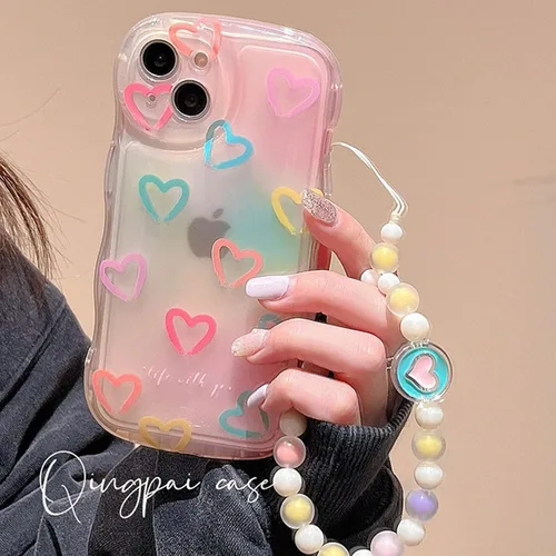 Vista 3 de Funda compatible con iPhone 11 para mujeres y niñas, bonita funda rizada con diseño de corazón de amor, antiarañazos, a prueba de golpes para iPhone