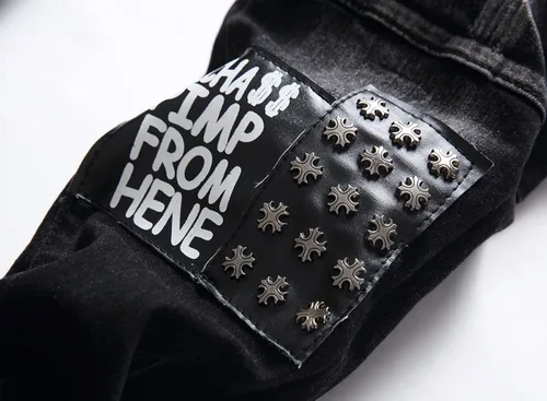Vista 4 de Liuhond Skinny Slim Fashion - Jeans elásticos de motociclista de Hip Hop con agujeros rectos rasgados