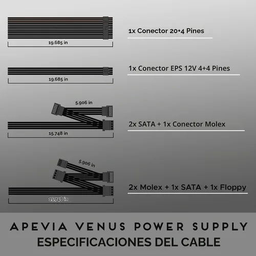 Vista 6 de APEVIA VENUS450W Venus 450W ATX Fuente de alimentación, ventilador de 4.724 in, todas las protecciones 450W ATX Power Supply, 120mm Auto Thermal