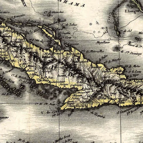 Vista 4 de Antiguos Maps Área caribeña incluyendo las Indias Occidentales y del Golfo de México por Pierre Lapie alrededor de 1806 Póster artístico