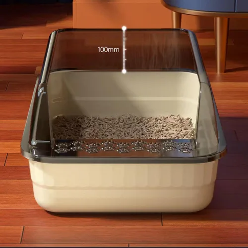 Vista 6 de KUNWU Caja de arena para gatos semicerrada de plástico de 20 x 14 x 8 pulgadas con tapa y cuchara (negro coral)