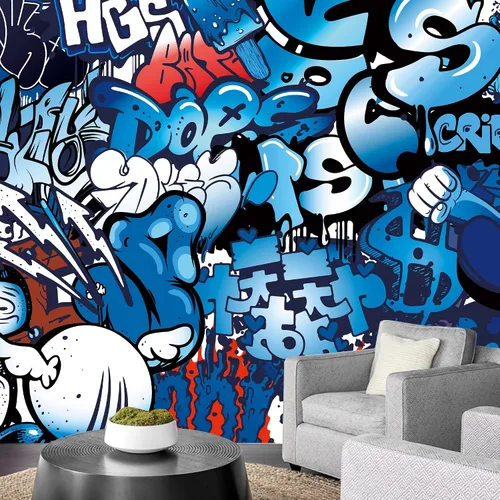 Vista 39 de NWT Calcomanía de pared extraíble/mural de pared estilo de dibujos animados, pintura en aerosol urbana, graffiti y arte callejero, tipografía