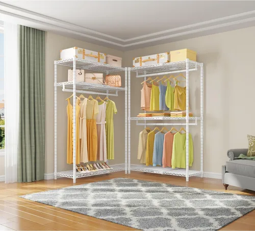 Vista 6 de VIPEK X1 Perchero de Ropa Extensible Uso Pesado Ajustable de 2' a 3'5" con Estantes Flexibles y Barras Colgadoras Percheros de Metal para Ropa Blanco
