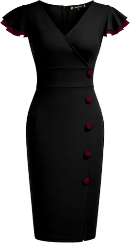 Vista 4 de Miusol Vestido de noche vintage con cuello en V profundo para mujer