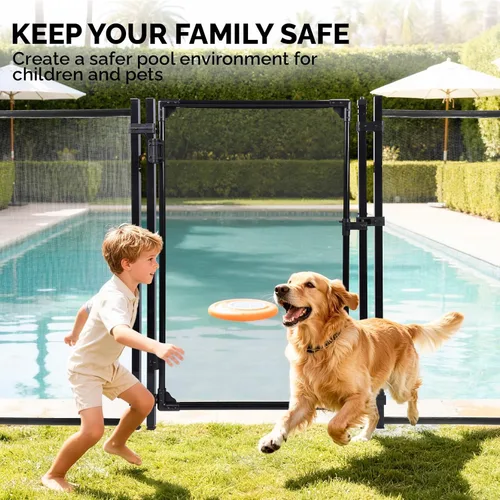 Vista 3 de VINGLI Puerta de valla de piscina autoenganchable, valla de seguridad para piscina enterrada con bisagra de cierre automático, barrera de seguridad