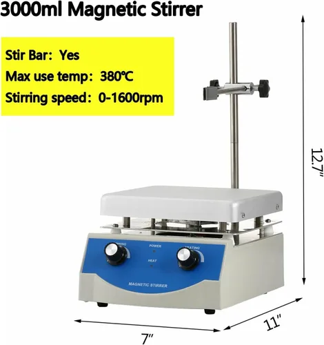 Vista 2 de Agitador magnético eléctrico mezclador de placa caliente con barra de agitación laboratorio químico bioloicgal médico (101.4 fl oz 0-1600 rpm)