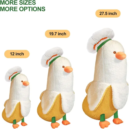 Vista 3 de PEACH CAT Lindo Pato de Plátano Peluche Animal de Peluche Pato Chef de Plátano Largo Almohada de Felpa para Niñas y Niños Blanco 12 pulgadas