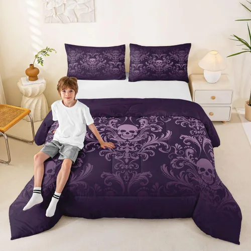 Vista 12 de Erosebridal Juego de ropa de cama damascada gótica para adultos, juego de edredón victoriano antiguo, edredón floral vintage gótico con diseño