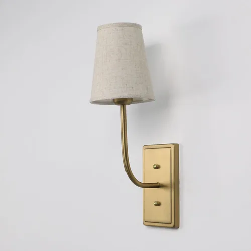 Vista 9 de Aplique de pared de latón de granja, 1 luz, pantalla de tela de lino, lámpara de pared interior con cable para dormitorio, sala de estar, tocador