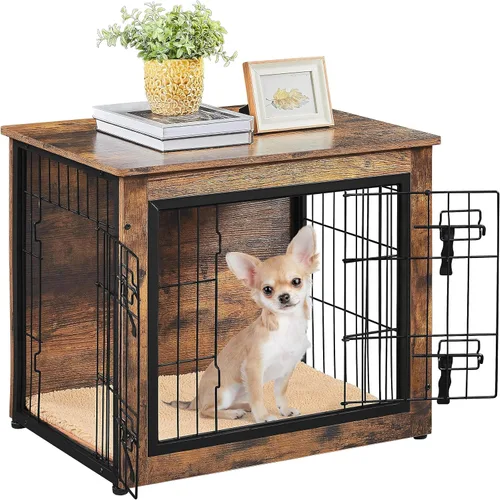Vista 6 de Topeakmart Furniture Style - Jaula para perros, mesa auxiliar, jaula resistente para perros con paspartú, doble puerta, para perros
