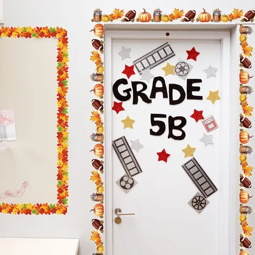 Vista 4 de Containlol Bordes de calabaza para tablón de anuncios, 118 pies de otoño, festoneados, bordes para tablón de anuncios, para escuela, aula, oficina