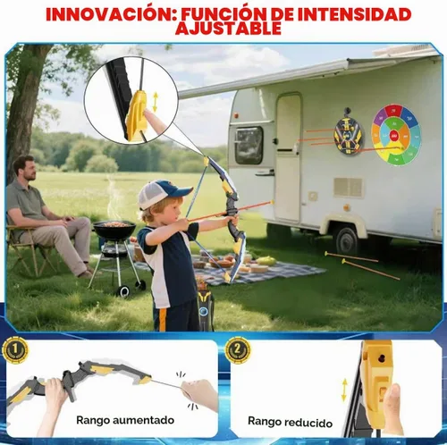 Vista 2 de Juego de arco y flecha para niños con luz LED, juego de tiro con arco con 10 flechas de ventosa, 2 objetivos de tiro con arco para interiores