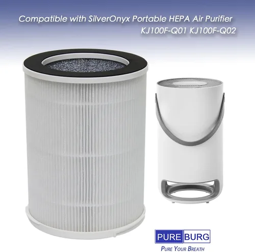 Vista 2 de PUREBURG Filtros de repuesto compatibles con SilverOnyx KJ100F-Q01 KJ100F-Q02 purificador de aire portátil de 3 velocidades con correa, paquete