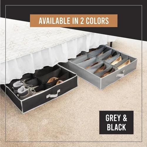 Vista 8 de Organizador de almacenamiento de zapatos para debajo de la cama, juego de 2, material 600D resistente a desgarros, se adapta a todos los estilos