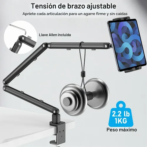 Vista 6 de Soporte de monitor portátil 15.6", soporte de brazo de tableta resistente Negro