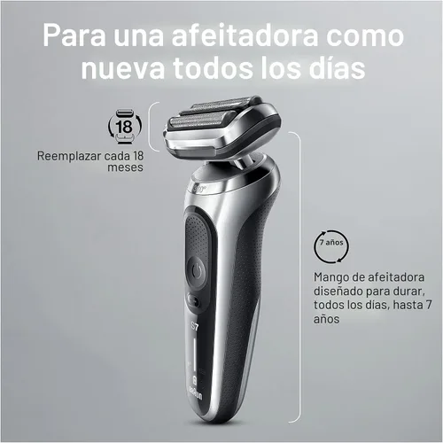 Vista 9 de Braun Series 7 7032cs - Maquinilla de afeitar eléctrica flexible para hombres, para uso húmedo y seco, afeitadora eléctrica, recargable, afeitadora