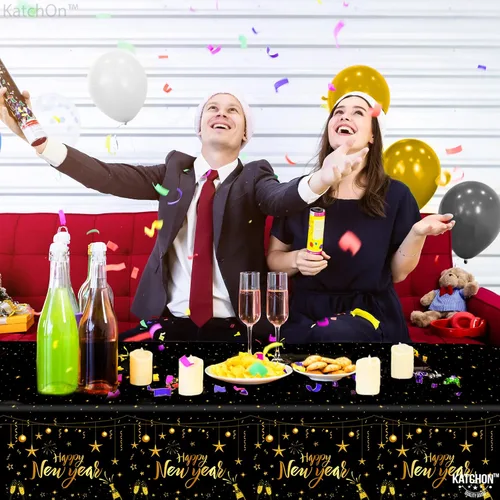 Vista 4 de KatchOn, Mantel de feliz año nuevo – 108 x 54 pulgadas, paquete de 3 Decoraciones de Año Nuevo 2026 Mantel de feliz año nuevo 2026
