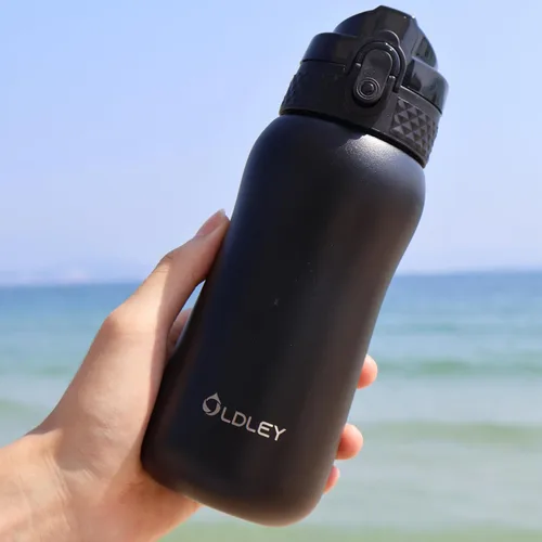 Vista 6 de Botella de agua aislada Oldley de 12 oz con pajita, botella de agua de acero inoxidable con 2 tapas, botellas de doble pared con vacío para adultos